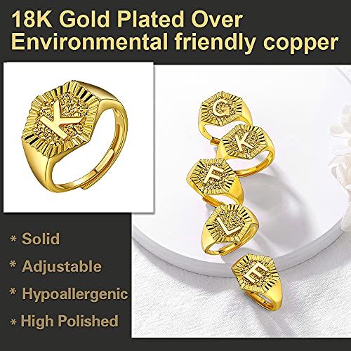 U7 Initial Ring Wedding Band for Men Women 18K Gold Plated Statement Hexagon A-Z Letter Jewelry Personalized Stackable Signet Rings - color: D