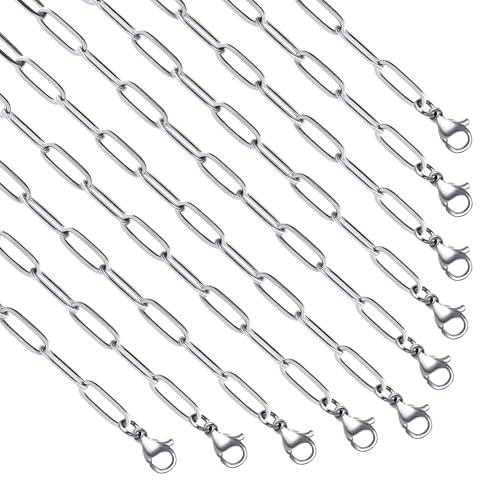 YOUBEIYEE 10 Pack Stainless Steel Paperclip Necklace Chains Bulk | Classic Men and Women Paperclip Chain Necklace Set - color: Steel Color, size: 16inch (4x12mm)