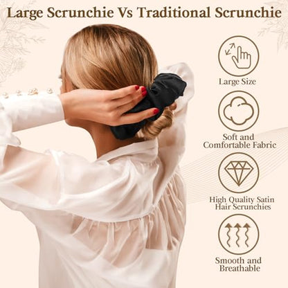 4Pcs Large Satin Hair Scrunchies, Big Pillow Scrunchies for Women Girls Silk Sleepy Scrunchie Ponytail Holders for Thick Hair - color: Elegant Colors