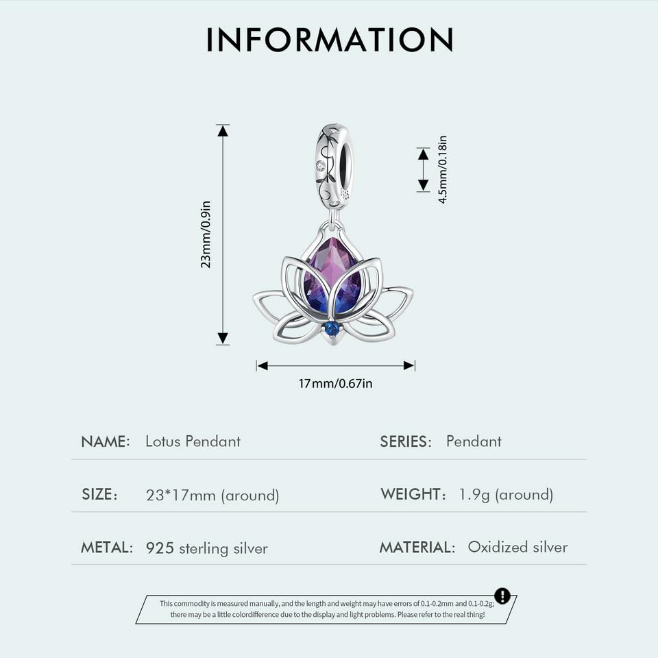 BISAER 925 Sterling Silver Charms for Bracelets Cat Dog Sloth Animal Beads Butterfly Fairy Heart Dangle Pendant Charms - color: Water-lily