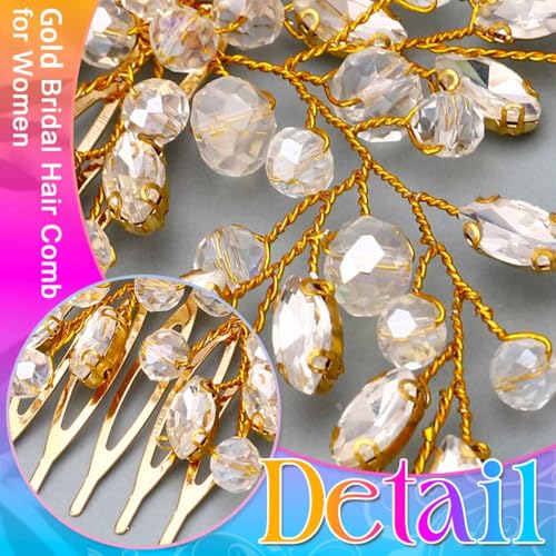 Rhinestone Hair Comb Wedding Hair Accessory for Women | Silver Bride Hair Clip Crystal Bridal Hair Piece Accessories - color: Gold