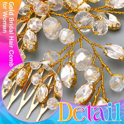 Rhinestone Hair Comb Wedding Hair Accessory for Women | Silver Bride Hair Clip Crystal Bridal Hair Piece Accessories - color: Gold