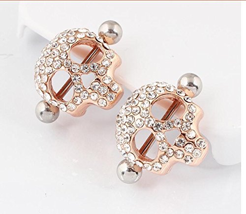 Nipple Rings for Women Stainless Steel Nipple Piercings 3D Skull Nipple Jewelry a Pair - color: gold