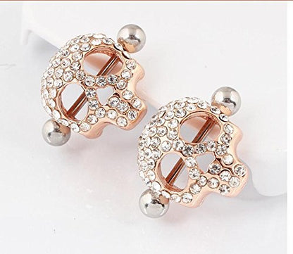 Nipple Rings for Women Stainless Steel Nipple Piercings 3D Skull Nipple Jewelry a Pair - color: gold