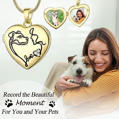 Fanery Sue Personalized Pet Locket Picture Necklace,Dog Cat Memory Gift | Custom Engraved Heart Photo Lockets Necklaces,Dog Cat Sympathy Memorial Jewelry for Women Men - color: Golden, style: Dog Mom