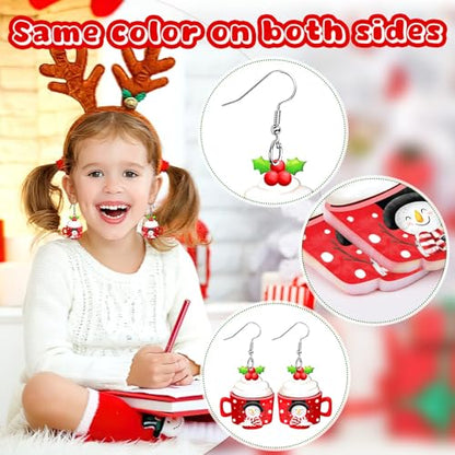 8 Pairs Christmas Acrylic Earrings for Women Xmas Dangle Jewelry | Xmas Hot Cocoa Earrings, Christmas Holiday Jewelry Gifts Party Accessories, Hypoallergenic Acrylic, Double Side - style: Christmas Hot Cocoa