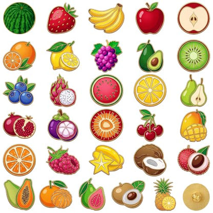 30/60 Pcs Cute Enamel Pins Bulk Plant Flower Animal Halloween Gothic Fall Pumpkin Cartoon Lapel Pin Brooches Jewelry Gift for Backpack Clothes Hats Accessories - style: Fruit