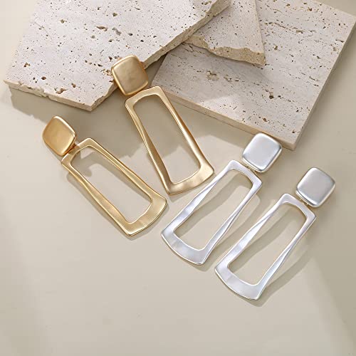 FANZE 2-3 Pairs Clip on Earrings Drop Earrings Set,Big Matte Gold Earrings Statement Earrings Jewelry Gift for Women - color: Set-11