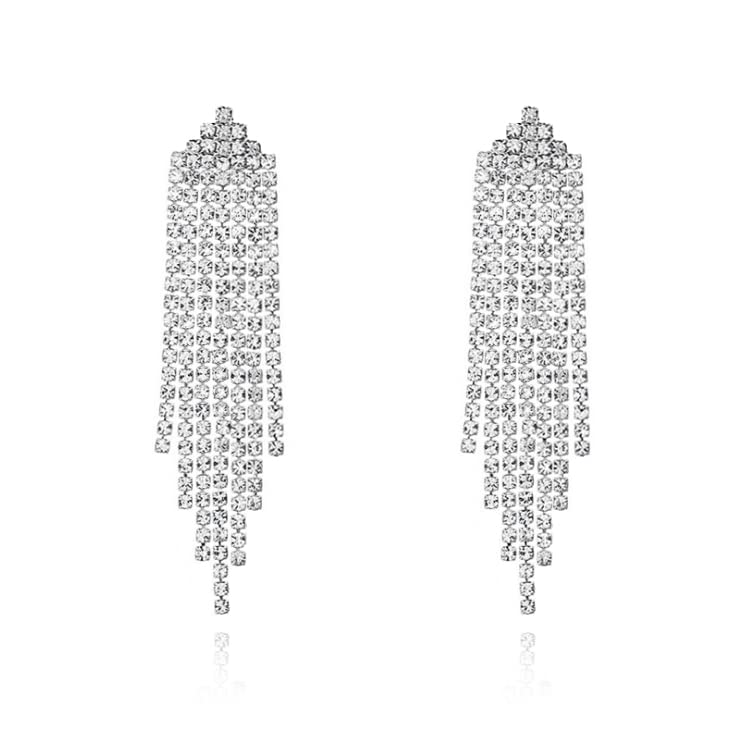 Luxval Rhinestone Earrings Dangling for Women Sparkly Silver Dangle Earrings Girls Long Chandelier Earrings Tassel Lightweight Ear Studs Cubic Zirconia Crystal Statement - color: Silver-Triangle Tassel Crystal