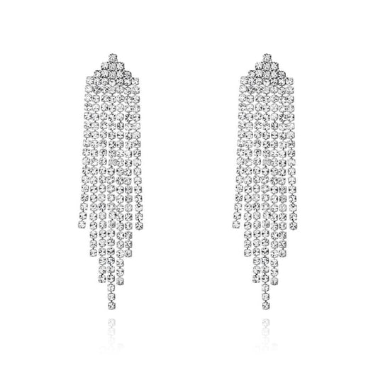 Luxval Rhinestone Earrings Dangling for Women Sparkly Silver Dangle Earrings Girls Long Chandelier Earrings Tassel Lightweight Ear Studs Cubic Zirconia Crystal Statement - color: Silver-Triangle Tassel Crystal