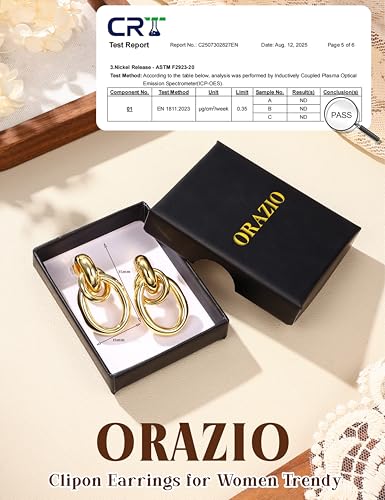 ORAZIO Clip On Earrings Women Geometric Statement Unique Non Pierced Earrings 14K Gold Plated Knot Chunky Drop Dangle Hoop Stud Clip-on Earrings for Women Trendy - color: Style B-Gold Plated