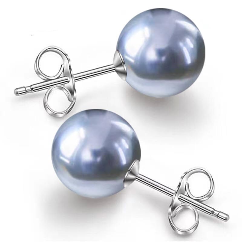 Pearl Stud Earrings Multicolor Shell Beads Pearl Hypoallergenic Stud Earrings Ocean Shell Pearl Jewelry - color: SilverGrey