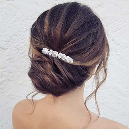 Pearl Hair Comb Barrette Pearl Hair Barrette Comb Faux Pearl Wedding Headpieces French Pearl Head Comb Clip Decorative Headwear Bride Hair Accessories for Women (Style D)