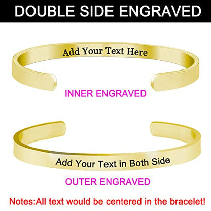 Amlion Personalized Bracelets for Women,Engraved Custom Bracelets Cuff Inspirational Personalized Gifts for Women Girls-Double Side Engraved - color: Gold