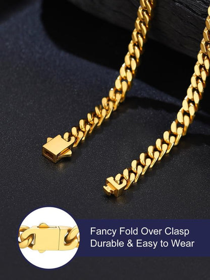 Bandmax Men's Premium Solid Stainless Steel Miami Cuban Link Chain Necklace | Waterproof Tarnish Resistant Chain, Silver Finish/Gold/Black Plated, Easy-open Clasp, 5/7/9/12MM, 18-30 Inches, With Gift Box - color: 02 5MM-14K Gold Plated, size: 20 Inch (51c