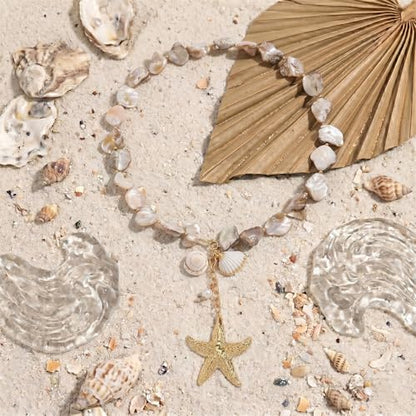 Chunky Shell Choker Necklace for Women,Natural Irregular Pearl Beaded Beach Necklaces,OT Buckle Pearl Pendant Choker,Bohemian Beach Necklace,Summer Beach Vacation Jewelry Gift for Women - color: white