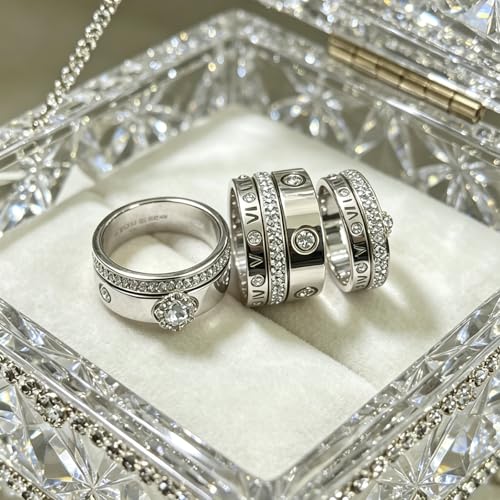 Love Friendship Gold Rings Set for Women 18K Gold Plated Titanium Steel Dainty Cubic Zirconia Rings Fashion Stacking Bands Valentines Day Mother's Day Christmas Day Best Gifts - color: Silver