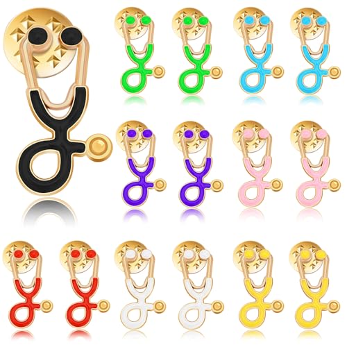 SANNIX 15Pcs Stethoscope Pins, Stethoscope Lapel Pins Enamel Nurse Doctor Brooch Badge Nurse Week Gifts for Clothes Bags Hats Accessories, 8 Colors - style: Stethoscope Pin