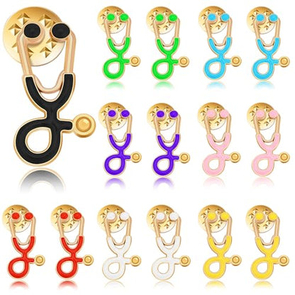 SANNIX 15Pcs Stethoscope Pins, Stethoscope Lapel Pins Enamel Nurse Doctor Brooch Badge Nurse Week Gifts for Clothes Bags Hats Accessories, 8 Colors - style: Stethoscope Pin