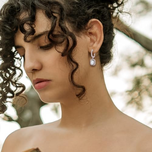 Women's Solitaire Dangle Drop Earrings 925 Sterling Silver Pure Square Huggie Earrings Hoop Dangle Drop Earrings Jewelry Gift - color: 04-diamond-Apr