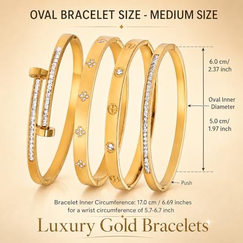 Gold Bangles for Women, 4 Pcs 18K Gold Plated Stainless Steel Stackable Bangle Bracelets, Non Tarnish CZ Bangles Set, Trendy Jewelry Gifts for Women - color: Gold-2