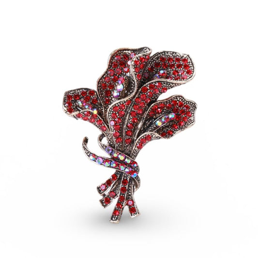 Brooch Pin, Vintage Floral Design In Antique Silver Tone Zinc Alloy With Grey Crystals And Faux Pearl Center - color: MM-BR-0383-RD