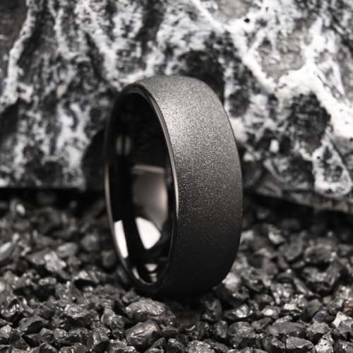 Black Tungsten Carbide Rings for Men 8mm Men's Wedding Band | The sandblasted finish is stylish and comfortable, suitable for everyday wear It is scratch-resistant and hypoallergenic.