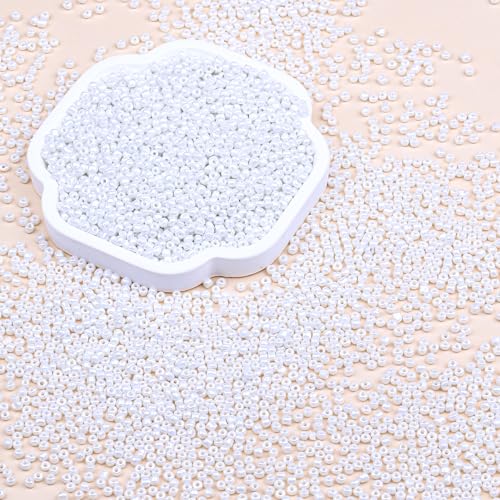 2mm Glass Seed Beads Bulk, Cream White 12/0 Tiny Round Seed Bead, Small Mini Pony Craft Beads for Bracelet Necklace Wrist Jewelry Making Beading Weaving DIY Crafts Supplies - color: Cream White