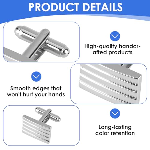 2 Pack Classic Cufflinks for Mens, 2025 Classic Plated Rectangle Cufflinks Luxurious Tuxedo Shirt Cuff Link for Mens Steel Business Wedding Formal Business Gift - color: Silver