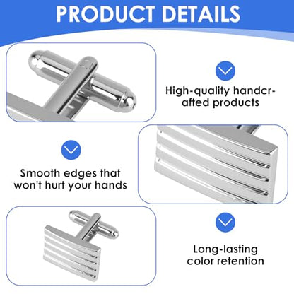 2 Pack Classic Cufflinks for Mens, 2025 Classic Plated Rectangle Cufflinks Luxurious Tuxedo Shirt Cuff Link for Mens Steel Business Wedding Formal Business Gift - color: Silver