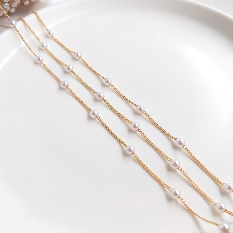 Dainty Bracelet for Women 14K Gold Plated Cross Pearl CZ Leaf Bracelets Set Gold Layering Bracelets Everyday Jewelry - color: 7 pearl-Gold