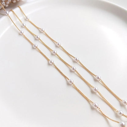 Dainty Bracelet for Women 14K Gold Plated Cross Pearl CZ Leaf Bracelets Set Gold Layering Bracelets Everyday Jewelry - color: 7 pearl-Gold