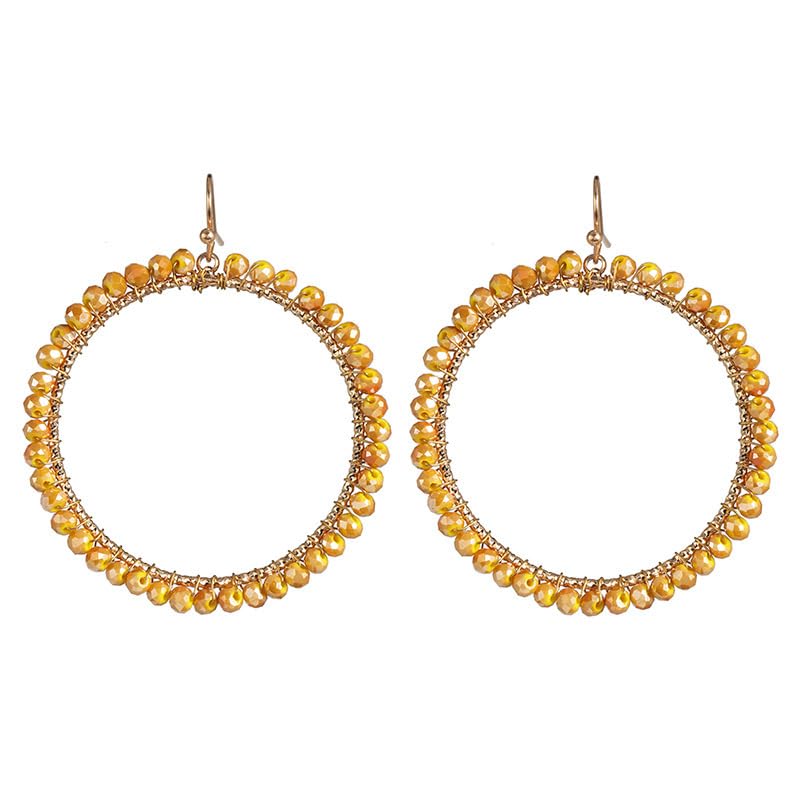 Bohemian Sparkly Crystal Beaded Dangle Earrings Teardrop Earrings for Women Fashionable & Trendy Jewelry Gift-Round Orange - color: Round Yellow