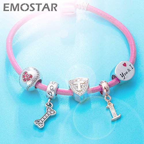 EMOSTAR Letter Charms Initial A-Z Alphabet Beads, Rose Gold 925 Sterling Silver Dangle CZ Birthstone Pendant, Gifts for European Charm Bracelet/Mothers Day/Birthday - color: Letter I