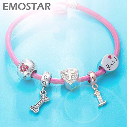 EMOSTAR Letter Charms Initial A-Z Alphabet Beads, Rose Gold 925 Sterling Silver Dangle CZ Birthstone Pendant, Gifts for European Charm Bracelet/Mothers Day/Birthday - color: Letter I