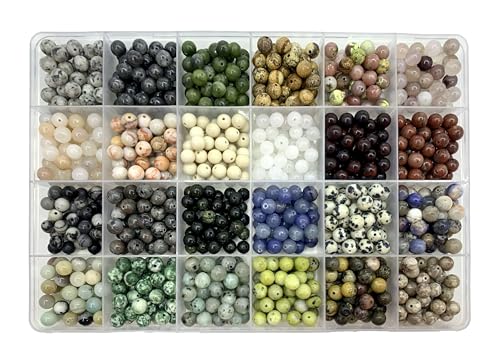 960Pcs 6mm Natural Gemstone Beads,1mm Hole Adult Jewelry Making - color: 6mm 24Color 03 Material-A