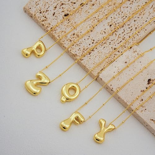 Bheop Initial Necklace for Women, Gold Silver A-Z Bubble Letter Necklace | Chunky Personalized Monogram Name Pendant, Cute Balloon Charm, Dainty Beaded Chain, Trendy Jewelry Gifts, Non Tarnish - color: Gold, style: F