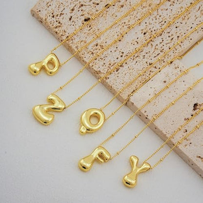 Bheop Initial Necklace for Women, Gold Silver A-Z Bubble Letter Necklace | Chunky Personalized Monogram Name Pendant, Cute Balloon Charm, Dainty Beaded Chain, Trendy Jewelry Gifts, Non Tarnish - color: Gold, style: P