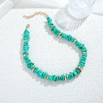 Colorful Irregular Beaded Necklace for Women Resin Jewelry Gift | Trendy Statement Bead Choker Necklaces Summer Beach Boho Charm Accessories Stuff - color: Turquoise