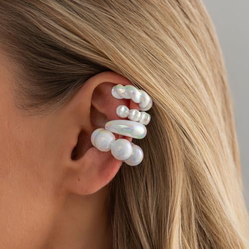 Chunky Resin Ear Cuffs Earrings for Women 4Pcs Colorful Non Piercing Clip On Cartilage Hoop Earrings Trendy Jewelry - color: White