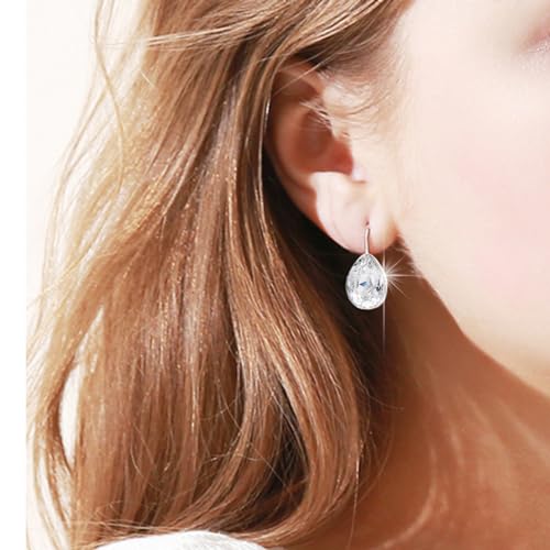 Xuping Jewelry Huggies Crystal Teardrop Earrings for Women Clear Crystals Leverback Silver Earring Fashion Party Jewelry Gifts - color: White