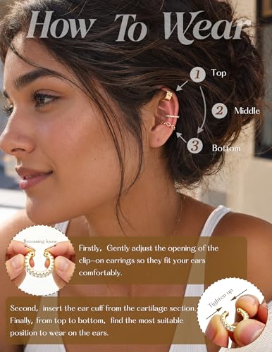 Ear Cuffs Non Piercing 14K Gold Plated Clip on Cartilage Earring for Women - Adjustable Lightweight Fake Piercings Ear Cuff Earrings Hypoallergenic Non Tarnish Earrings Jewelry