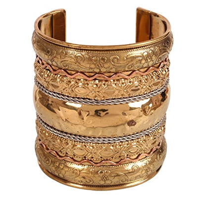 Touchstone Indian Bollywood Handcrafted Slip In Easy To Wear Stylish Wrist Enhancer Designer Broad Jewelry Cuff Bracelet For Women and Men. - style: Broad Convex