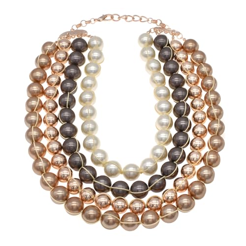 utop JNF Hand made Pearl Statement Necklace for Women Rhinestone Multilayer Crystal Necklaces Chunky Pearl Necklace Large Pearl Necklace and Earrings Set for Mother Mom's gift - color: champagne pearl necklace chunky