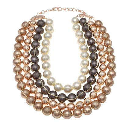 utop JNF Hand made Pearl Statement Necklace for Women Rhinestone Multilayer Crystal Necklaces Chunky Pearl Necklace Large Pearl Necklace and Earrings Set for Mother Mom's gift - color: champagne pearl necklace chunky