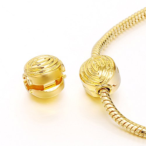 RUBYCA 20pcs Gold Color Clip Lock Stopper Clasp Beads DIY fit European Charm Bracelet Model 196 - color: Model 196 Gold Plated, size: 20 PCS