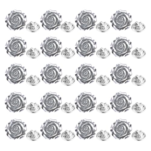 20 Pcs Enamel Rose Flowe Brooches Pins for Women Colorful Floral Brooch Flower Lapel Pin Badge Crafts Breastpin Jewelry Gift for Women Men Clothing Bags Backpacks Jackets Hat - color: Silver