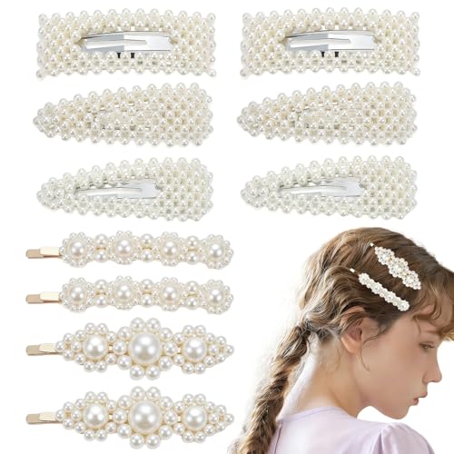 10pcs Pearl Hair Clips Large Snap Pins Barrettes for Women Cute Pearl Hair Accessories for Party Wedding Daily Styling