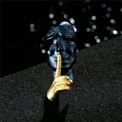 Gold Mask Enamel Lapel Brooch Pin for Women Men Abstract Art Enamel Brooch Silence is Thinker Badge Pin Accessories for Lapel Backpack Jacket Hat Bag - color: Black
