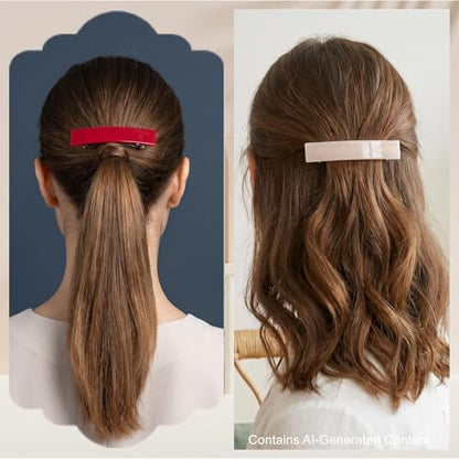 2 Pack French Design Hair Barrettes Acetate Celluloid Rectangle Hair Clips for Women - color: Pear White+Red